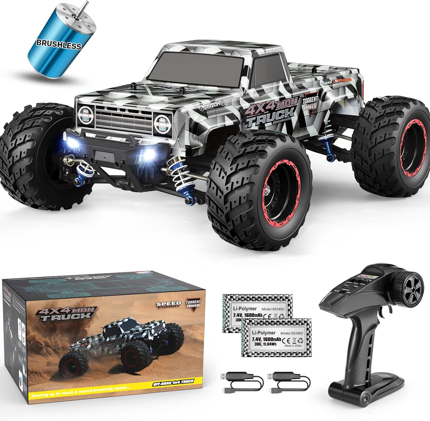 Rc Hobby Grade Monster Truck - Brushless RC Cars 1/12 Scale, 4X4
