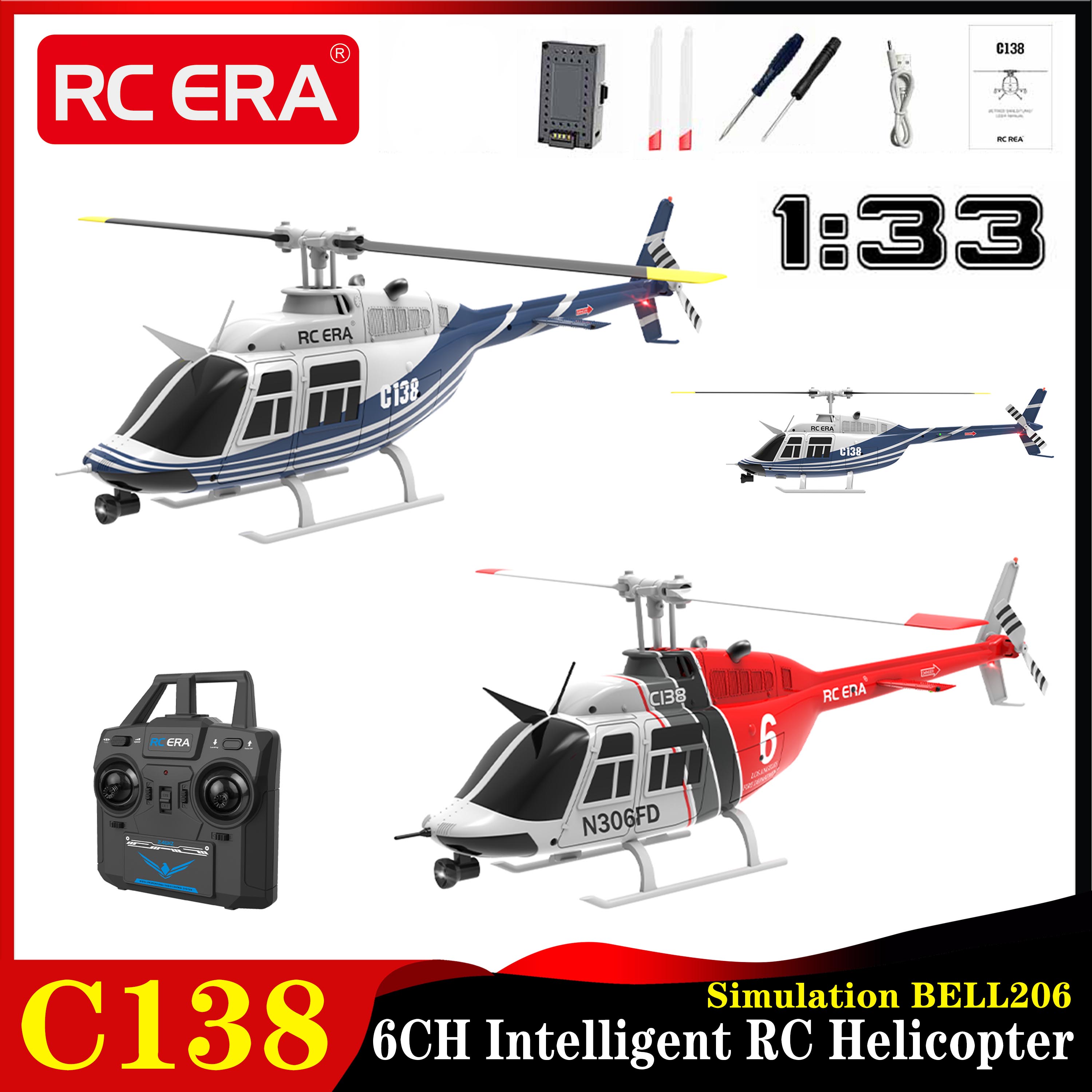 Rc Hobby Grade Helicopter - RC ERA C138 1:33 Bell 206